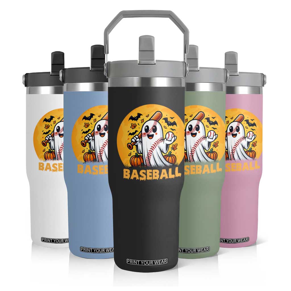 Funny Halloween Baseball Flip Straw Tumbler Cute Boo Playing Ball Gift TS12 Print Your Wear