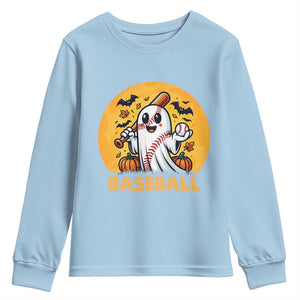 Funny Halloween Baseball Youth Sweatshirt Cute Boo Playing Ball Gift TS12 Light Blue Print Your Wear
