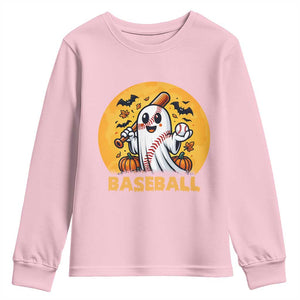 Funny Halloween Baseball Youth Sweatshirt Cute Boo Playing Ball Gift TS12 Light Pink Print Your Wear