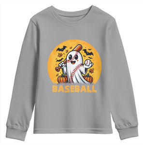 Funny Halloween Baseball Youth Sweatshirt Cute Boo Playing Ball Gift TS12 Sport Gray Print Your Wear