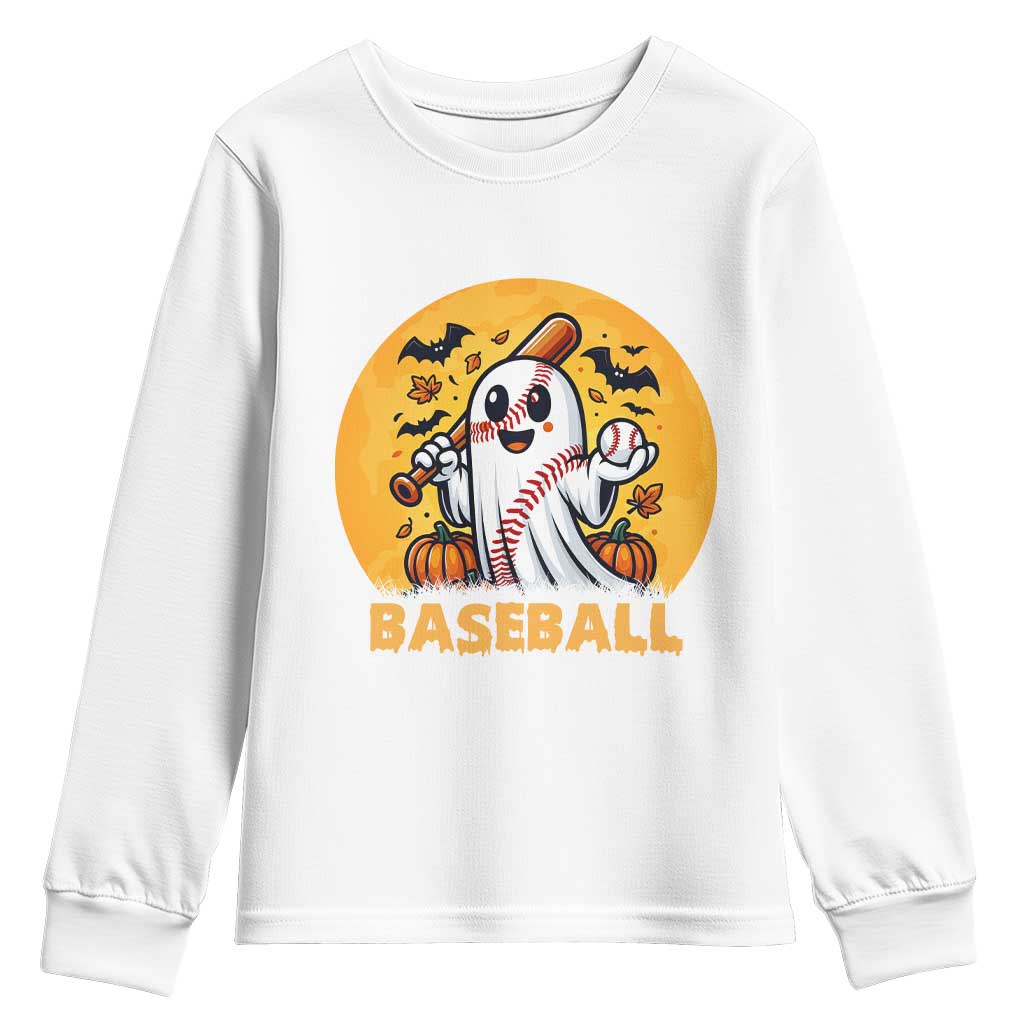 Funny Halloween Baseball Youth Sweatshirt Cute Boo Playing Ball Gift TS12 White Print Your Wear