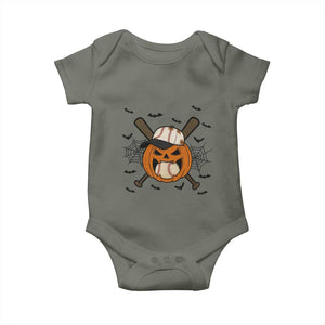Creepy Jack O Lantern Baseball Baby Onesie Halloween Gift TS12 Military Green Print Your Wear