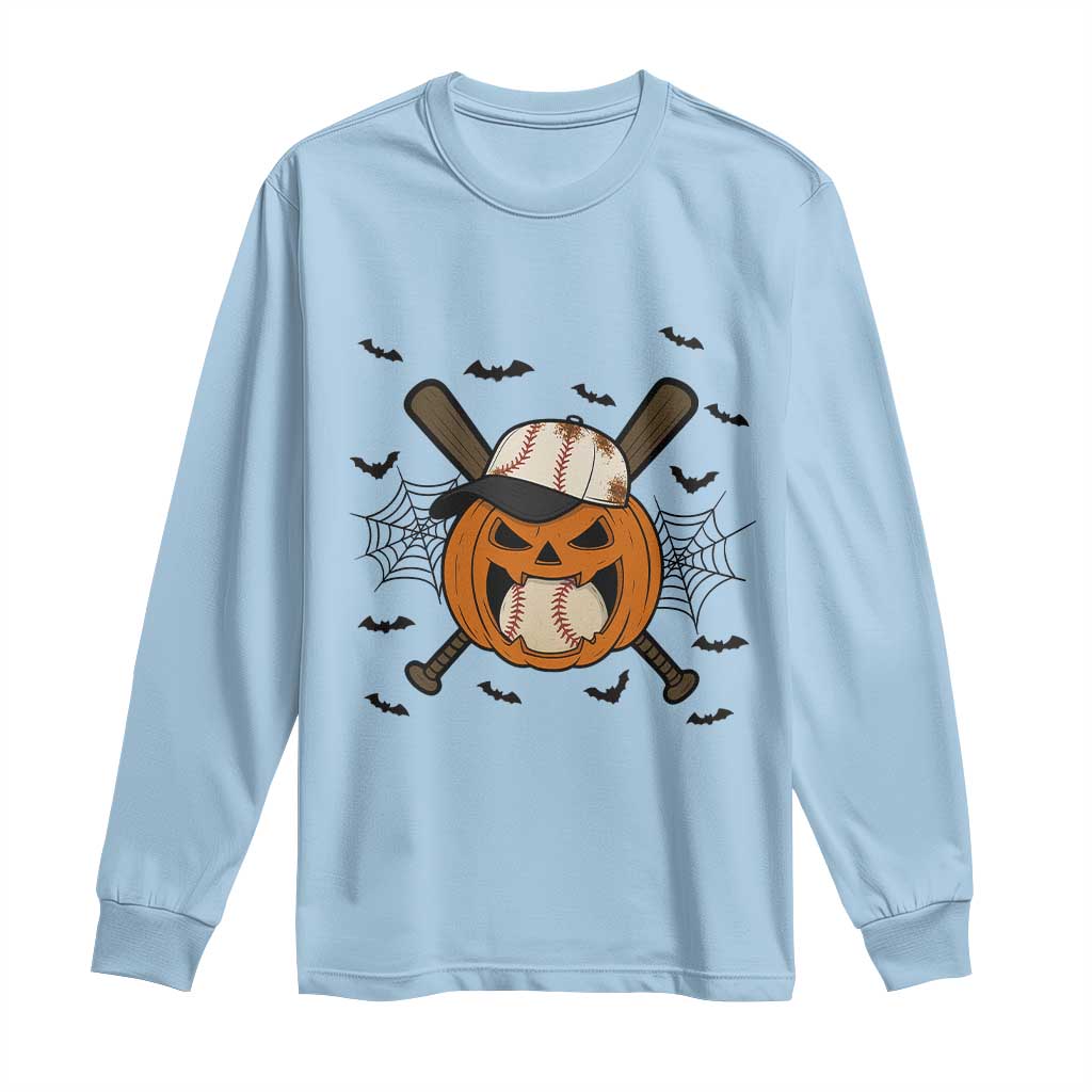 Creepy Jack O Lantern Baseball Long Sleeve Shirt Halloween Gift TS12 Light Blue Print Your Wear