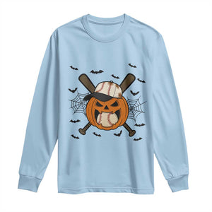 Creepy Jack O Lantern Baseball Long Sleeve Shirt Halloween Gift TS12 Light Blue Print Your Wear