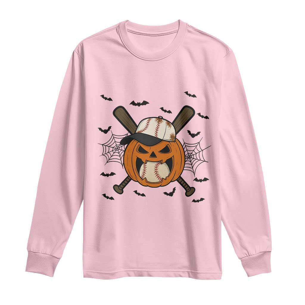 Creepy Jack O Lantern Baseball Long Sleeve Shirt Halloween Gift TS12 Light Pink Print Your Wear