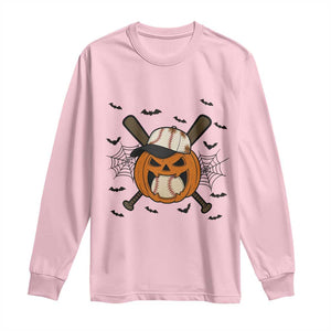 Creepy Jack O Lantern Baseball Long Sleeve Shirt Halloween Gift TS12 Light Pink Print Your Wear