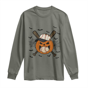 Creepy Jack O Lantern Baseball Long Sleeve Shirt Halloween Gift TS12 Military Green Print Your Wear