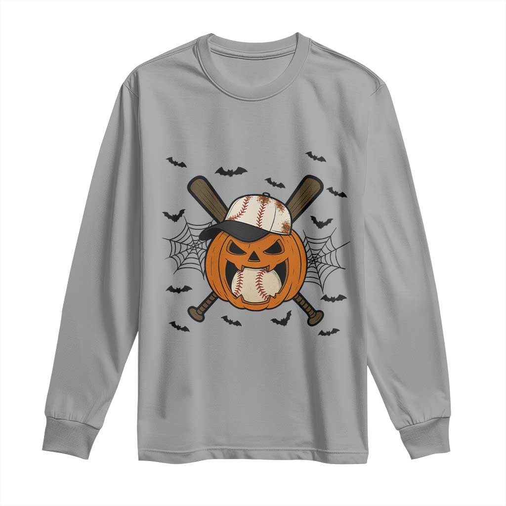 Creepy Jack O Lantern Baseball Long Sleeve Shirt Halloween Gift TS12 Sport Gray Print Your Wear