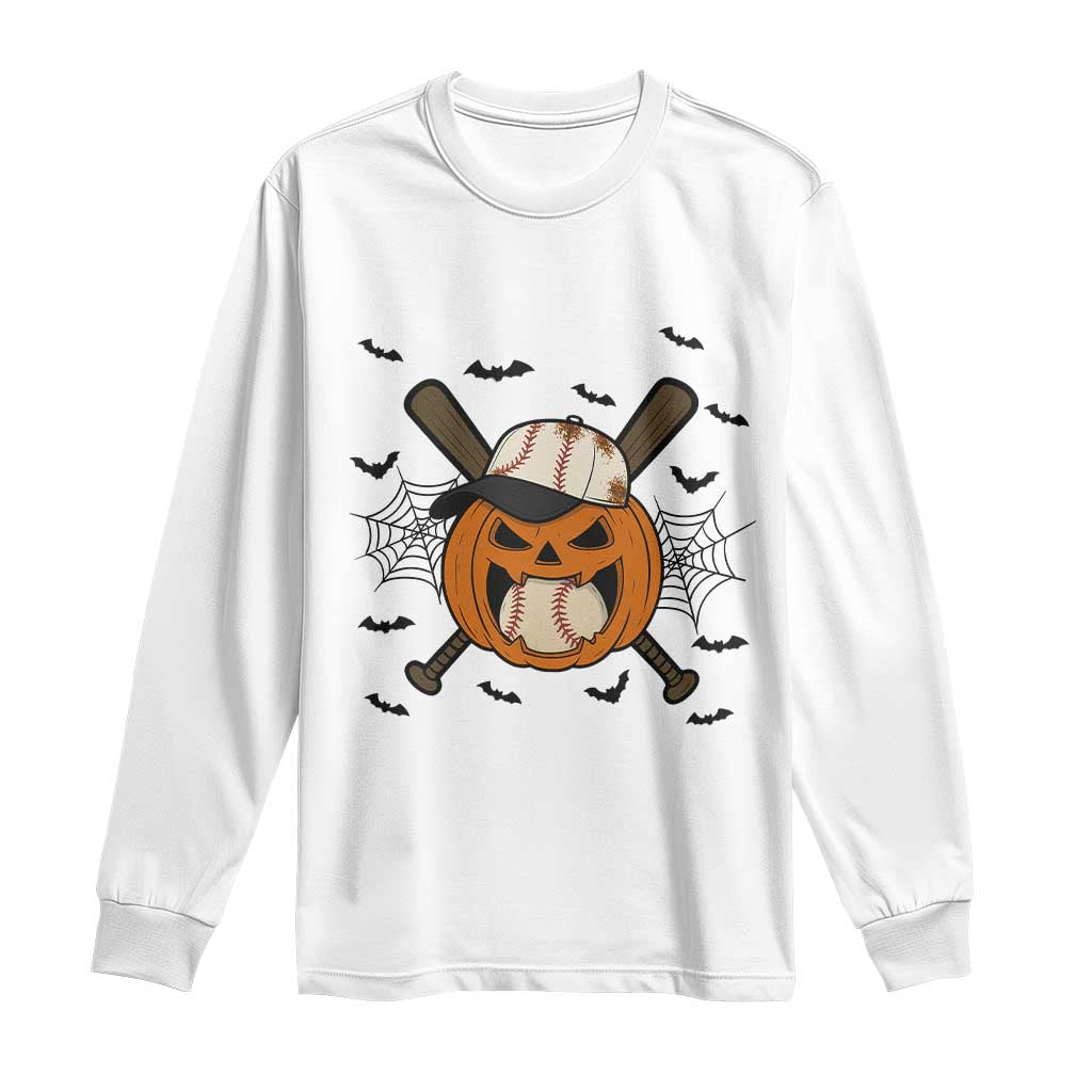 Creepy Jack O Lantern Baseball Long Sleeve Shirt Halloween Gift TS12 White Print Your Wear