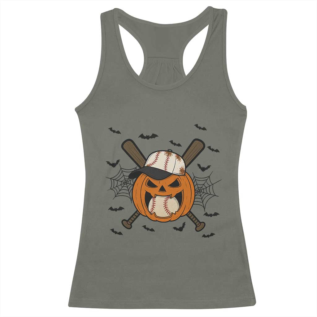 Creepy Jack O Lantern Baseball Racerback Tank Top Halloween Gift TS12 Military Green Print Your Wear