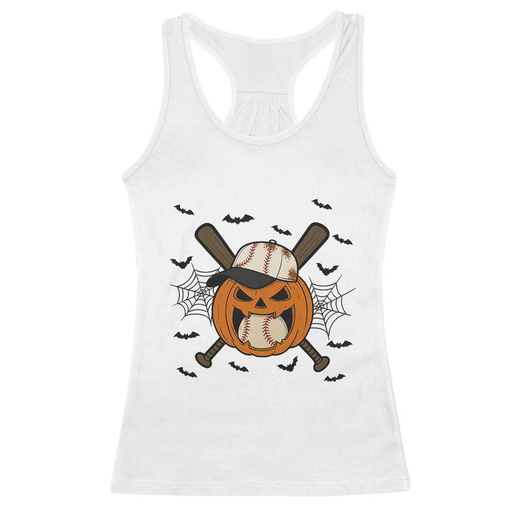 Creepy Jack O Lantern Baseball Racerback Tank Top Halloween Gift TS12 White Print Your Wear