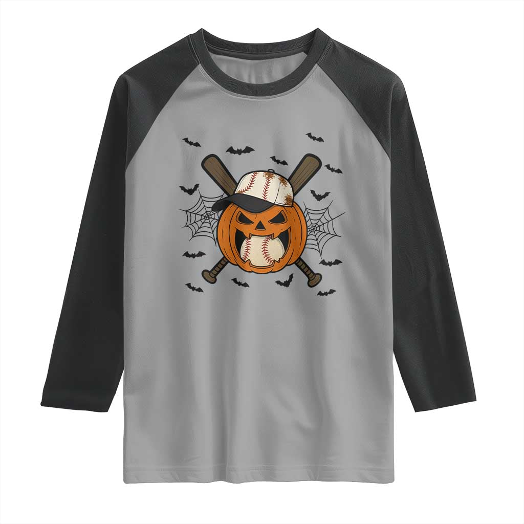 Creepy Jack O Lantern Baseball Raglan Shirt Halloween Gift TS12 Sport Gray Black Print Your Wear