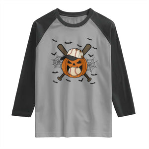 Creepy Jack O Lantern Baseball Raglan Shirt Halloween Gift TS12 Sport Gray Black Print Your Wear