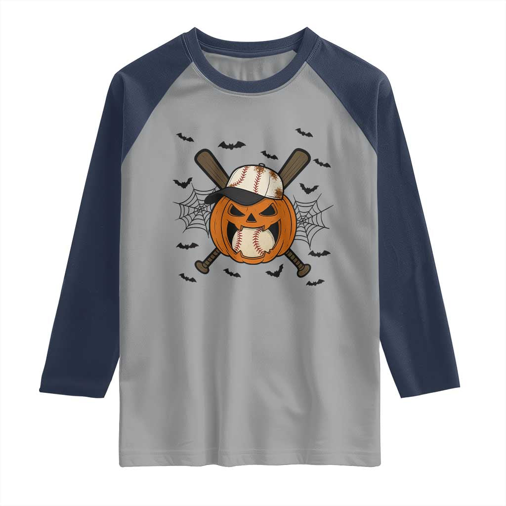 Creepy Jack O Lantern Baseball Raglan Shirt Halloween Gift TS12 Sport Gray Navy Print Your Wear