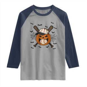 Creepy Jack O Lantern Baseball Raglan Shirt Halloween Gift TS12 Sport Gray Navy Print Your Wear