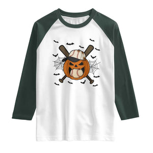 Creepy Jack O Lantern Baseball Raglan Shirt Halloween Gift TS12 White Dark Forest Green Print Your Wear