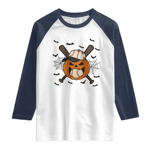 Creepy Jack O Lantern Baseball Raglan Shirt Halloween Gift TS12 White Navy Print Your Wear