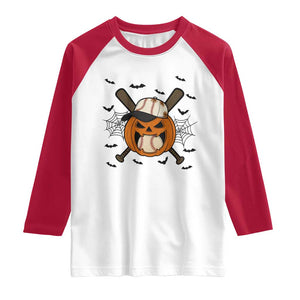 Creepy Jack O Lantern Baseball Raglan Shirt Halloween Gift TS12 White Red Print Your Wear