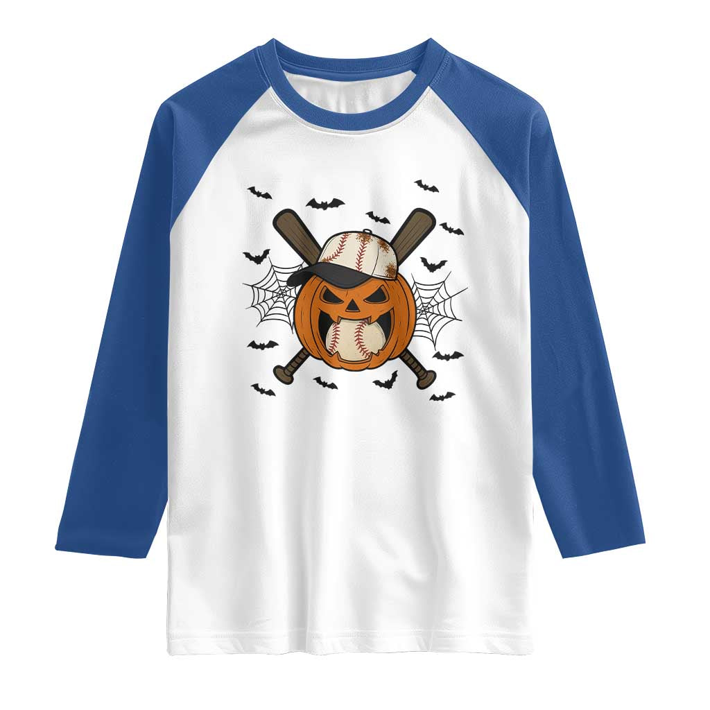 Creepy Jack O Lantern Baseball Raglan Shirt Halloween Gift TS12 White Royal Print Your Wear