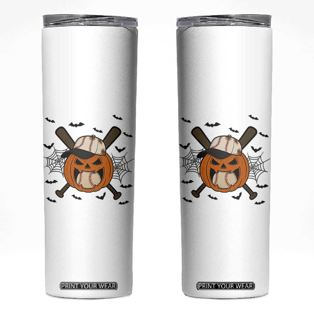 Creepy Jack O Lantern Baseball Skinny Tumbler Halloween Gift TS12 White Print Your Wear