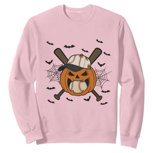 Creepy Jack O Lantern Baseball Sweatshirt Halloween Gift TS12 Light Pink Print Your Wear