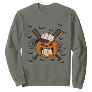 Creepy Jack O Lantern Baseball Sweatshirt Halloween Gift TS12 Military Green Print Your Wear