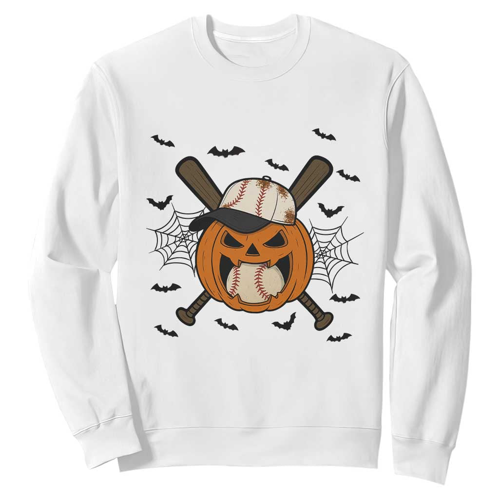 Creepy Jack O Lantern Baseball Sweatshirt Halloween Gift TS12 White Print Your Wear