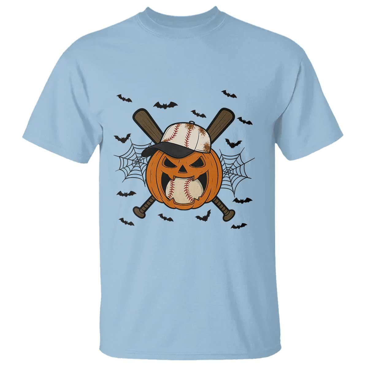 Creepy Jack O Lantern Baseball T Shirt Halloween Gift TS12 Light Blue Print Your Wear