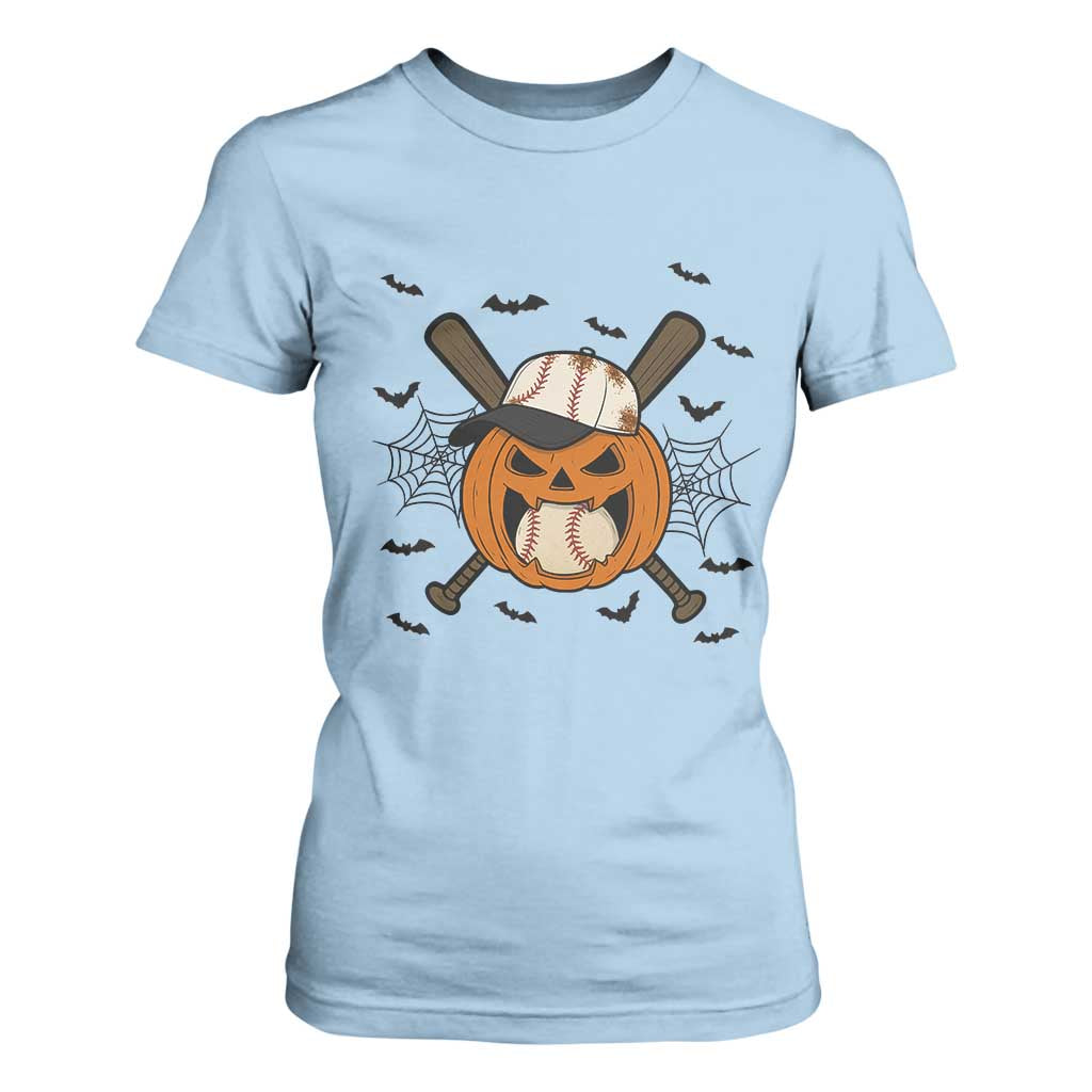 Creepy Jack O Lantern Baseball T Shirt For Women Halloween Gift TS12 Light Blue Print Your Wear