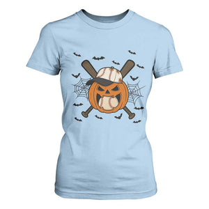 Creepy Jack O Lantern Baseball T Shirt For Women Halloween Gift TS12 Light Blue Print Your Wear