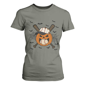Creepy Jack O Lantern Baseball T Shirt For Women Halloween Gift TS12 Military Green Print Your Wear