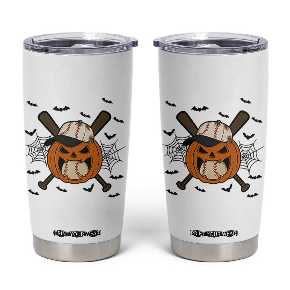 Creepy Jack O Lantern Baseball Tumbler Cup Halloween Gift TS12 White Print Your Wear