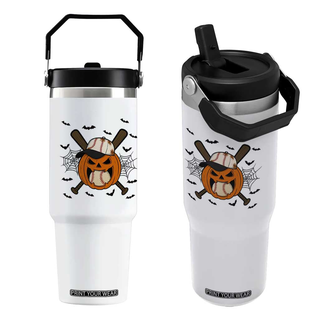 Creepy Jack O Lantern Baseball Flip Straw Tumbler Halloween Gift TS12 One Size: 30 oz White Print Your Wear