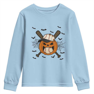 Creepy Jack O Lantern Baseball Youth Sweatshirt Halloween Gift TS12 Light Blue Print Your Wear