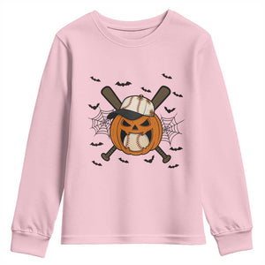 Creepy Jack O Lantern Baseball Youth Sweatshirt Halloween Gift TS12 Light Pink Print Your Wear