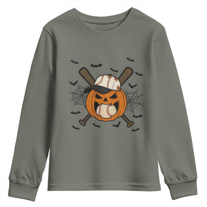 Creepy Jack O Lantern Baseball Youth Sweatshirt Halloween Gift TS12 Military Green Print Your Wear
