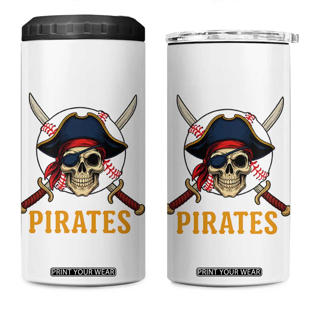 Pirates Baseball 4 in 1 Can Cooler Tumbler Skeleton Sport Lover Gift TS12 One Size: 16 oz White Print Your Wear