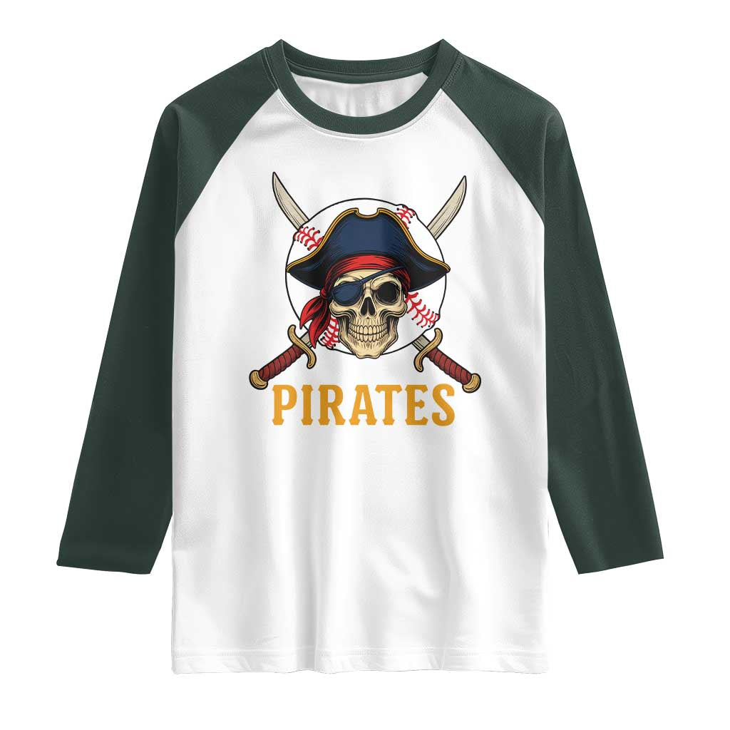 Pirates Baseball Raglan Shirt Skeleton Sport Lover Gift TS12 White Dark Forest Green Print Your Wear