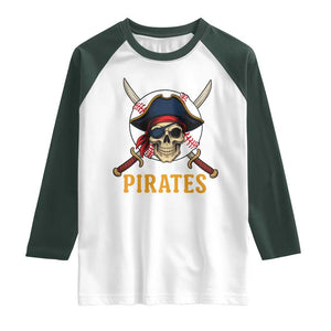 Pirates Baseball Raglan Shirt Skeleton Sport Lover Gift TS12 White Dark Forest Green Print Your Wear