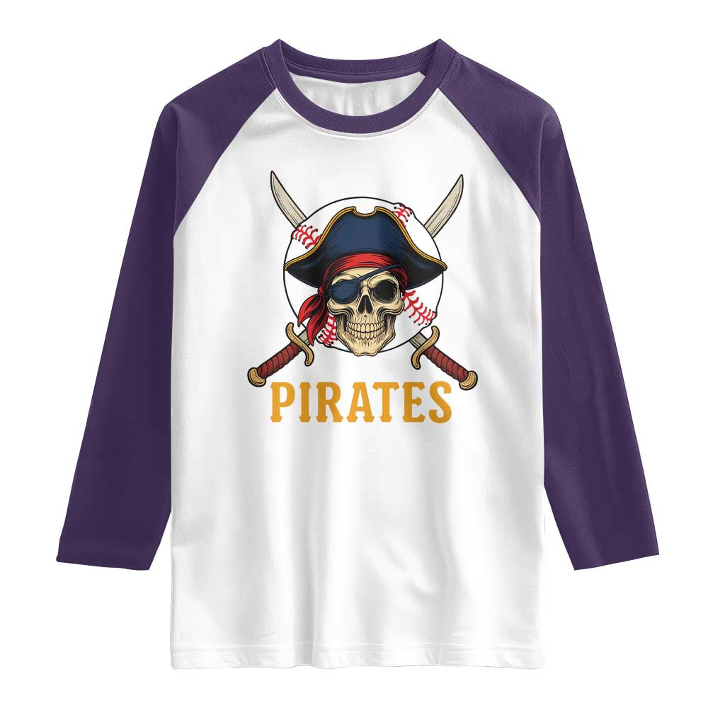 Pirates Baseball Raglan Shirt Skeleton Sport Lover Gift TS12 White Purple Print Your Wear