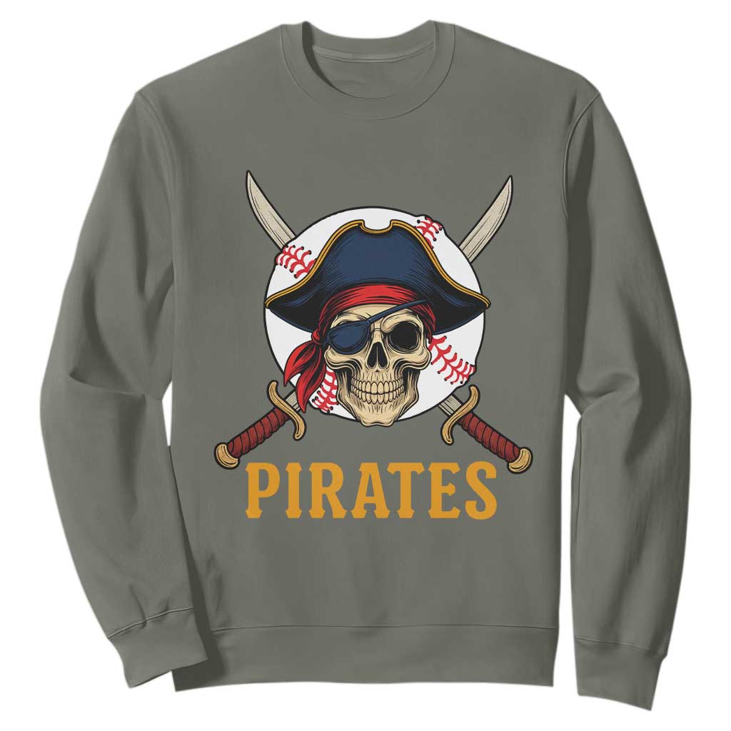 Pirates Baseball Sweatshirt Skeleton Sport Lover Gift TS12 Military Green Print Your Wear