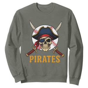 Pirates Baseball Sweatshirt Skeleton Sport Lover Gift TS12 Military Green Print Your Wear