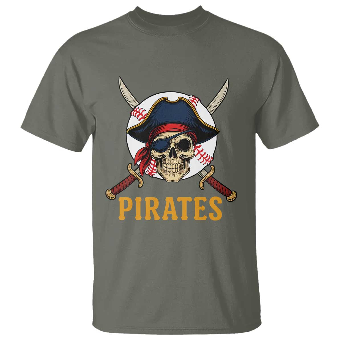 Pirates Baseball T Shirt Skeleton Sport Lover Gift TS12 Military Green Print Your Wear