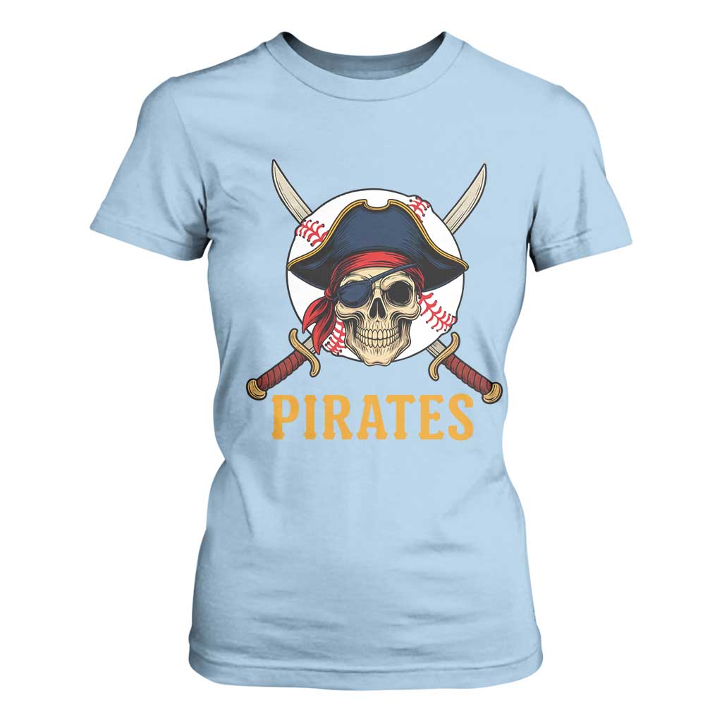 Pirates Baseball T Shirt For Women Skeleton Sport Lover Gift TS12 Light Blue Print Your Wear