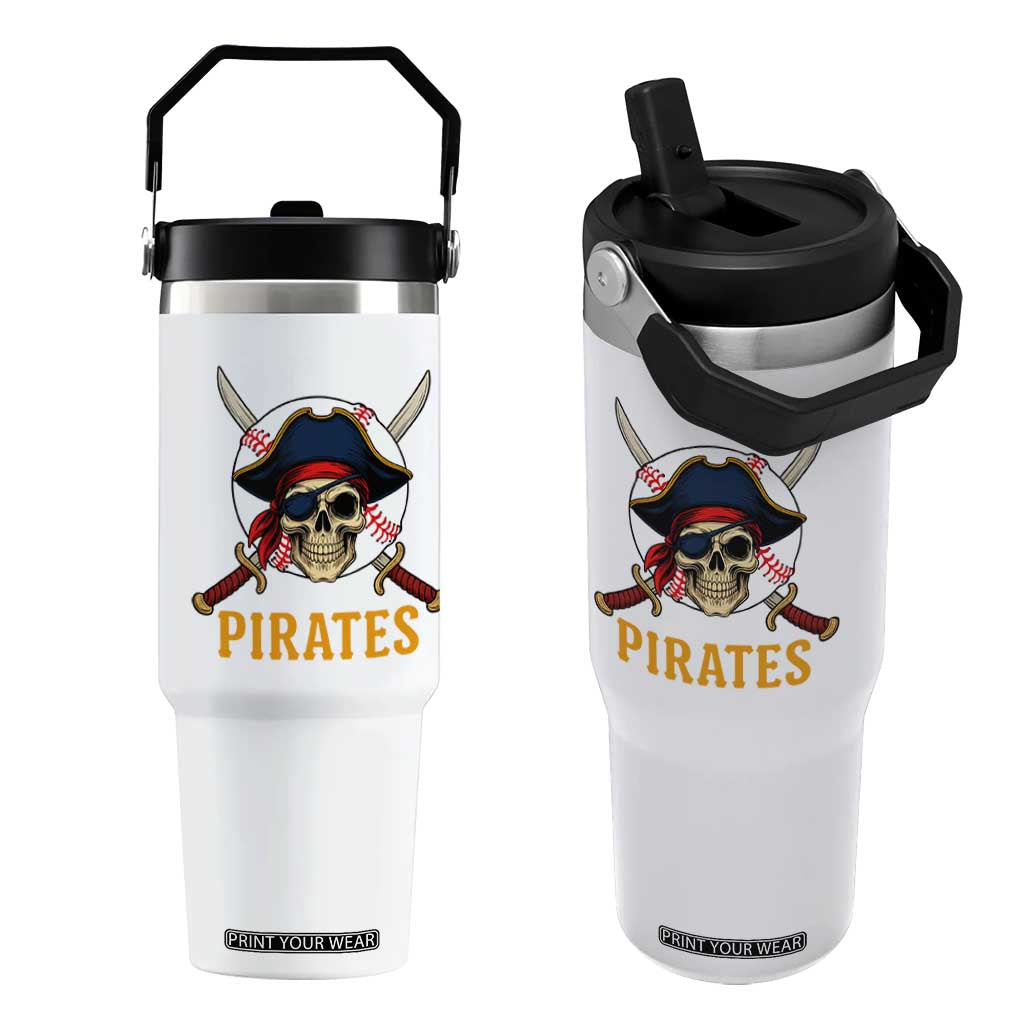 Pirates Baseball Flip Straw Tumbler Skeleton Sport Lover Gift TS12 One Size: 30 oz White Print Your Wear