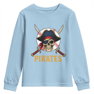Pirates Baseball Youth Sweatshirt Skeleton Sport Lover Gift TS12 Light Blue Print Your Wear