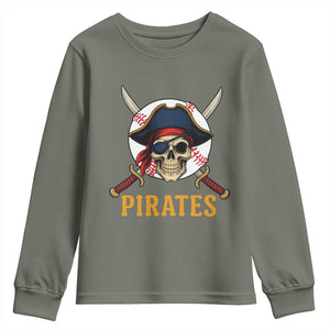 Pirates Baseball Youth Sweatshirt Skeleton Sport Lover Gift TS12 Military Green Print Your Wear