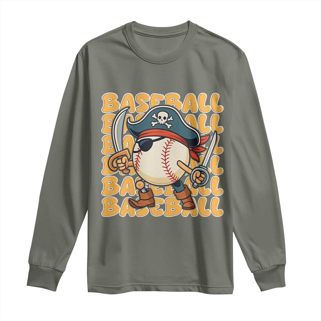 Funny Pirate Baseball Long Sleeve Shirt Sport Lover Gift TS12 Military Green Print Your Wear