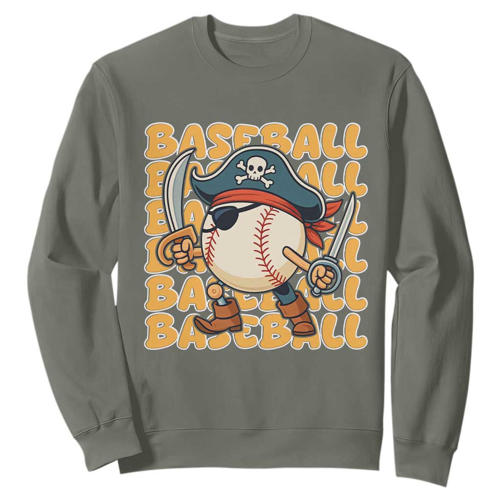 Funny Pirate Baseball Sweatshirt Sport Lover Gift TS12 Military Green Print Your Wear