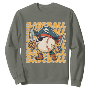 Funny Pirate Baseball Sweatshirt Sport Lover Gift TS12 Military Green Print Your Wear